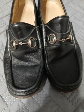 Black Leather Women's Silver HorseBit Loafers Size 36 1/2 C